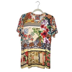 JOHNNY WAS Catalina Printed Crewneck T-shirt In Multi Print | Size Large